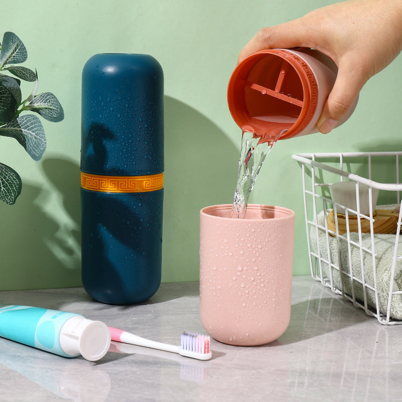 Portable Travel Toothbrush Holder & Mouthwash Cup with Dustproof Lid