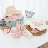 Kids Summer Sun Hat and Bag Set - Breathable UV Protection Princess Straw Hat for Girls and Women