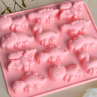 DIY 12-Cavity Dinosaur Silicone Mold for Candy Chocolate Jelly Ice Mousse Cake Baking