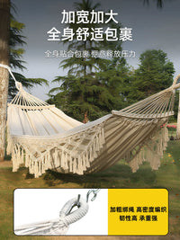 Fringed Hammock with Anti-Tip Design, Portable for Indoor/Outdoor Use, Double Person Capacity