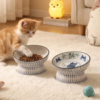 Ceramic Elevated Pet Bowl for Cats and Dogs - Tilted Design for Comfortable Eating and Drinking, Prevents Chin Acne