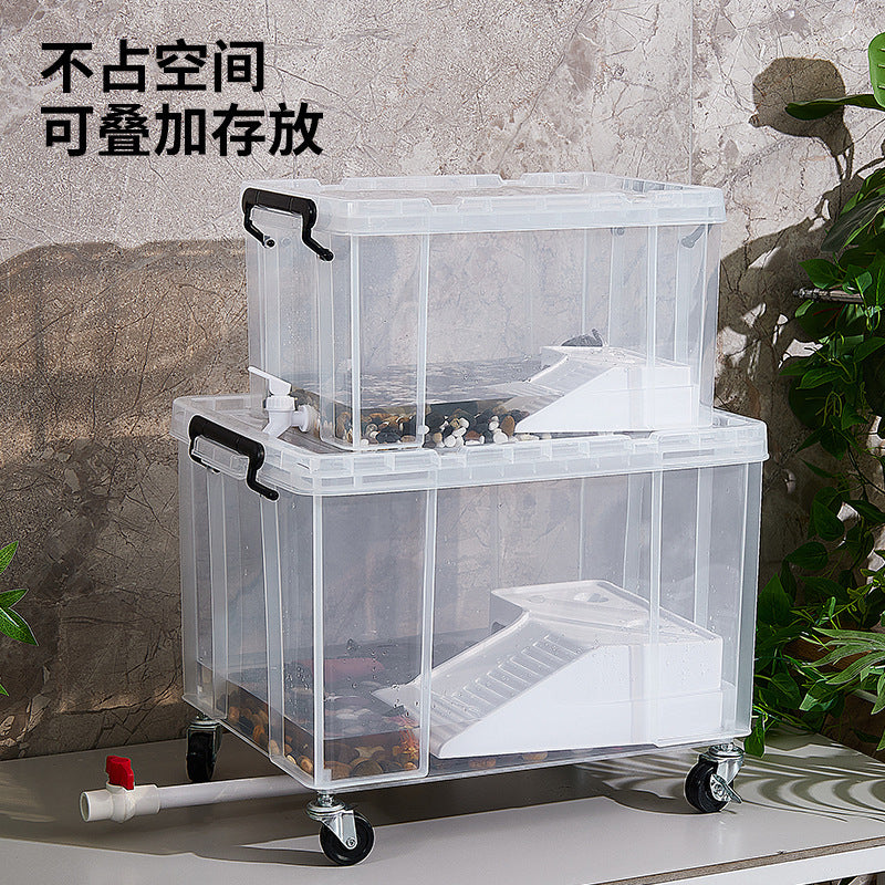 Turtle Habitat Tank with Filter and Lid, Plastic Aquarium for Home Use