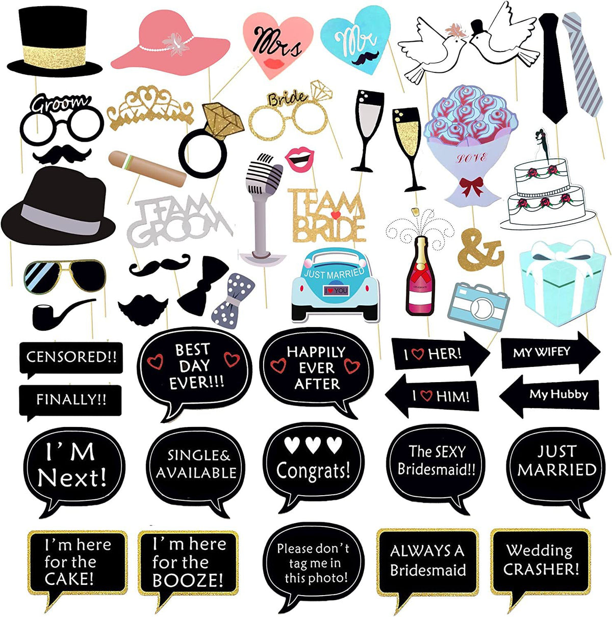 Novelty Photo Booth Props for Weddings, Birthdays, and Parties