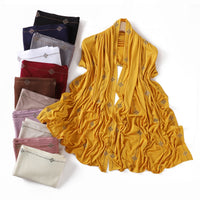 Mercerized Cotton Jersey Scarf with Clover Rhinestone Design, Breathable and Elastic