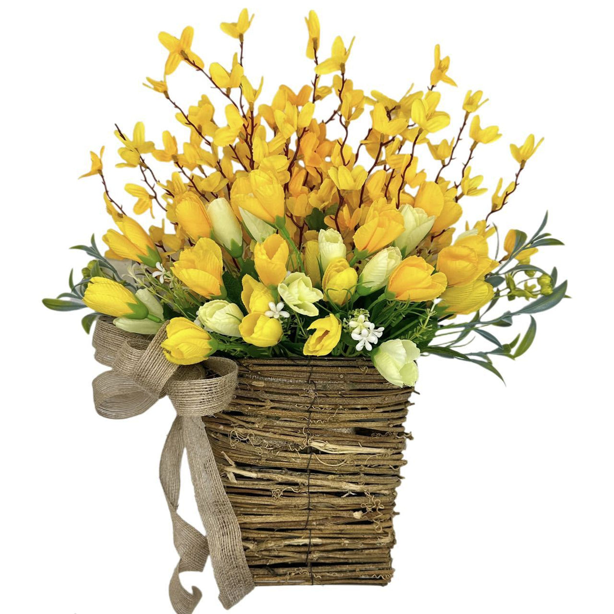 2025 Spring Summer Artificial Tulip Flower Basket Wreath Home Farmhouse Door Hanging Decor