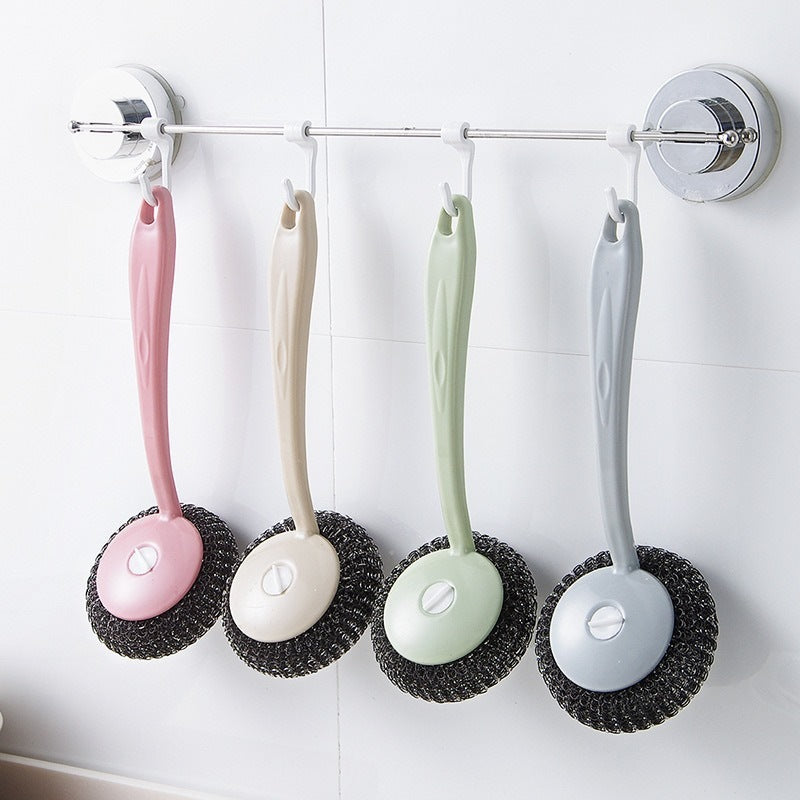 Long Handle Stainless Steel Scrubber Brush for Kitchen Dish Pot Cleaning