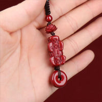Pixiu Lotus Peace Keychain Natural Cinnabar Red Sand Pendant