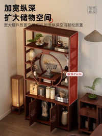 New Chinese Style Display Shelf with Drawers and Carved Doors, Floor-Standing Curio Cabinet for Teahouse Living Room