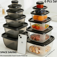 Food-Grade Stackable Plastic Food Storage Containers with Lids, 6-Piece Set for Refrigerator Organization