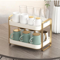 2-Tier Countertop Cup Drying Rack with Drain Tray for Kitchen and Living Room