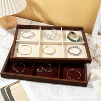 Premium Walnut Jewelry Display Tray for Necklaces, Rings, Earrings, Bracelets - Retail Counter Organizer