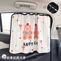 Car Window Sun Shade with Cartoon Design, UV Protection and Heat Insulation, Track-Mounted for Vehicle Interior