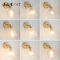 Japanese Retro Brass Glass Wall Lamp Modern Nordic Bedside Corridor Sconce Minimalist Bathroom Mirror Front Light