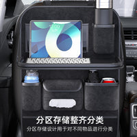 Car Seat Back Organizer with Foldable Dining Table and Tissue Box, Suede Leather