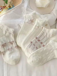 Women's Thin Mesh Breathable Ankle Socks for Summer, Korean Style Multi-Pack