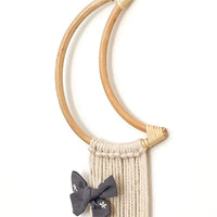 Nordic Rattan Moon Hair Clip Holder Wall Hanging Organizer for Headbands and Accessories, Kids Room Decor