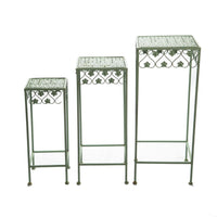 Vintage Iron Art Tiered Plant Stand Set - 3 Piece Square High Display Racks for Indoor/Outdoor Decor