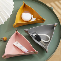 Nordic Style PU Leather Triangular Storage Tray for Keys, Jewelry, and Desktop Organization