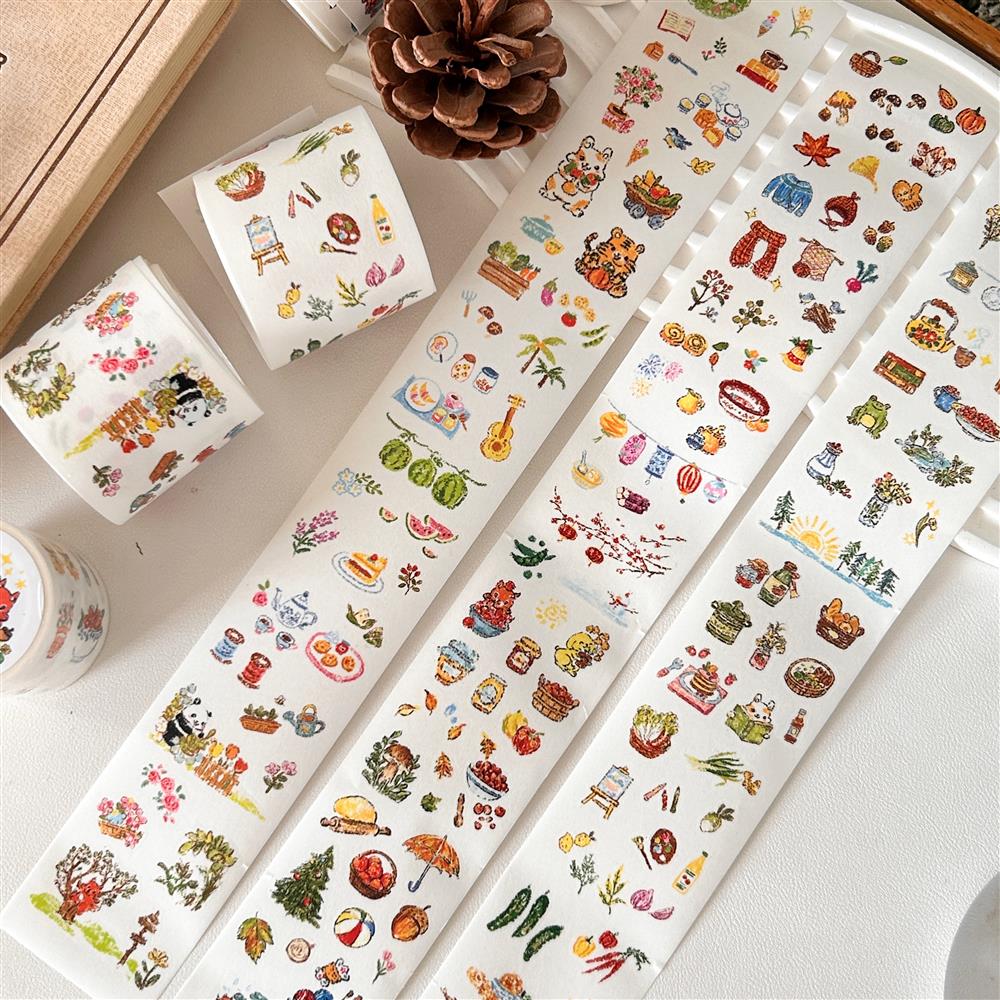COMO Store Dinosaur Rabbit Crayon Hand-Painted Fairy Tale Washi Tape for Journal Decoration