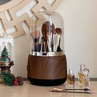 Rotating Makeup Brush Holder with Lid - Dustproof, Large Capacity, Portable Desktop Organizer for Brushes and Pencils