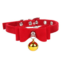 Velvet Bow Tie Pet Collar with Bell for Cats and Small Dogs