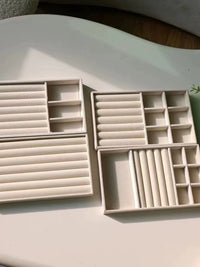 Beige Velvet Jewelry Organizer Tray for Earrings Necklaces Rings, Drawer Insert with Dividers