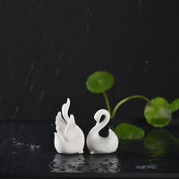 Mini White Porcelain Swan Figurine for Micro Landscape and Aquarium Decor
