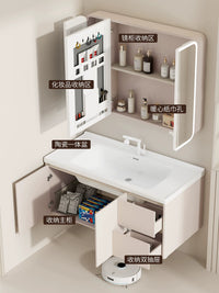 JOMOW Bathroom Vanity with Ceramic Basin, Honeycomb Aluminum Cabinet, and Mirror Cabinet