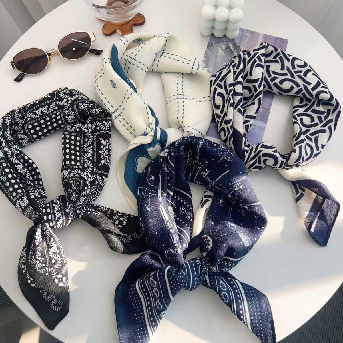 Silky Square Scarf for Women - Lightweight Headscarf, Necktie, or Bag Accessory