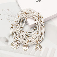 Bohemian Handmade Multi-layer Seed Bead Tree of Life Pendant Stretch Bracelet Set