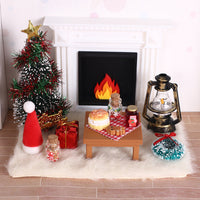 Dollhouse Christmas Scene Miniature Set with Tree, Table, Lamp, and Carpet - 13 Pieces for OB1 Micro Landscape