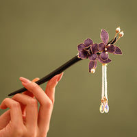 New Chinese Style Sandalwood Velvet Flower Brooch Hairpin Set for Hanfu