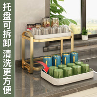 Double-Layer Countertop Cup Drying Rack with Drain Tray for Kitchen and Living Room