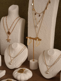 Travertine Jewelry Display Stand for Necklaces, Earrings, and Rings - White Plaster Mannequin Prop