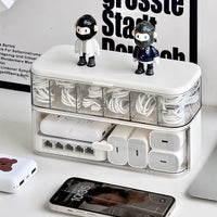 Desktop Double-Layer Cable Organizer Box with Dustproof Compartments for Phone Chargers and Power Cords