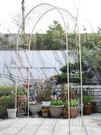 Large European Vintage Wrought Iron Garden Arch Trellis for Climbing Plants and Yard Decor