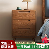 Solid Wood 3-Drawer Nightstand, Oak Wood Storage Cabinet for Bedroom, Nordic Style Dresser, Fully Assembled
