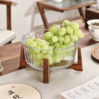 Genuace Glass Fruit Bowl with Lid and Wooden Base for Living Room, Coffee Table, Office