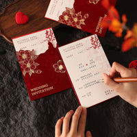 Velvet Wedding Invitation Cards with Floral Design, Elegant Chinese Style Banquet Invites