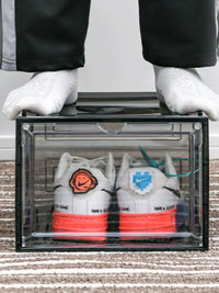 Clear Stackable Shoe Storage Boxes with Magnetic Side/Front Opening Door, Dustproof Hard Plastic Shoe Organizer for Sneakers