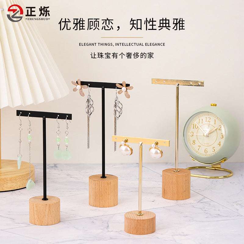 Wooden Base Metal Earring Display Stand Set for Studs, Dangles, and Pendants