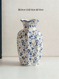 New Chinese Style Blue and White Ceramic Vase for Hydroponic Flowers and Arrangements, Living Room Entrance Decor