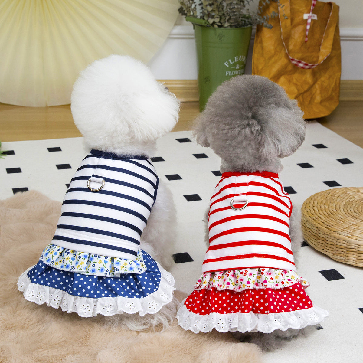 Pet Dog Summer Dress with Leash Ring for Small Dogs - Teddy, Bichon, Chihuahua
