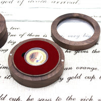 Round Window Acrylic Coin Display Case with Solid Wood Storage Box for Medals and Commemorative Coins