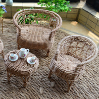 1:12 Miniature Dollhouse Woven Rattan Furniture for BJD OB11 Dolls
