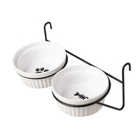 Ceramic Pet Bowl with Hanging Stand for Cats and Small Dogs, Anti-Tip Food and Water Dish