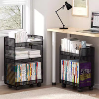 Under-Desk Mobile Storage Cart with Wheels, 2/3-Tier Rolling Bookshelf for Office & Home