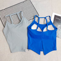 Women's Sexy Yoga Vest with Chest Pads, Tight-Fitting Slit Camisole, Running Sports Bra for Fitness Training