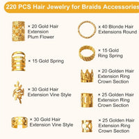 220-260pcs Hair Braid Rings Set Hair Extension Accessories Dreadlock Cuffs Clips