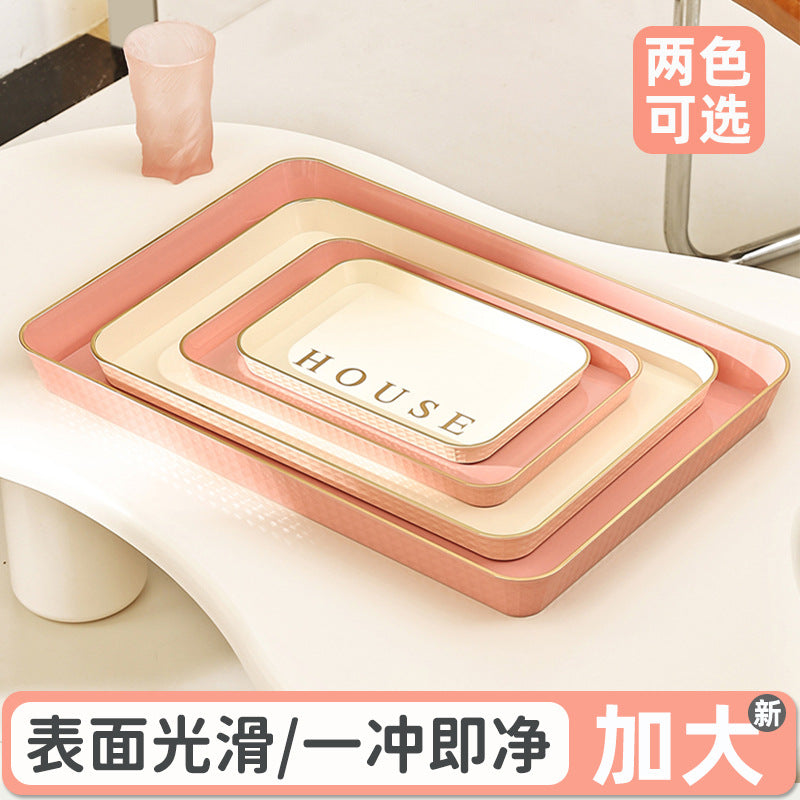 Rectangular Plastic Serving Tray for Teacups and Drink Glasses, Home Living Room Desktop Organizer